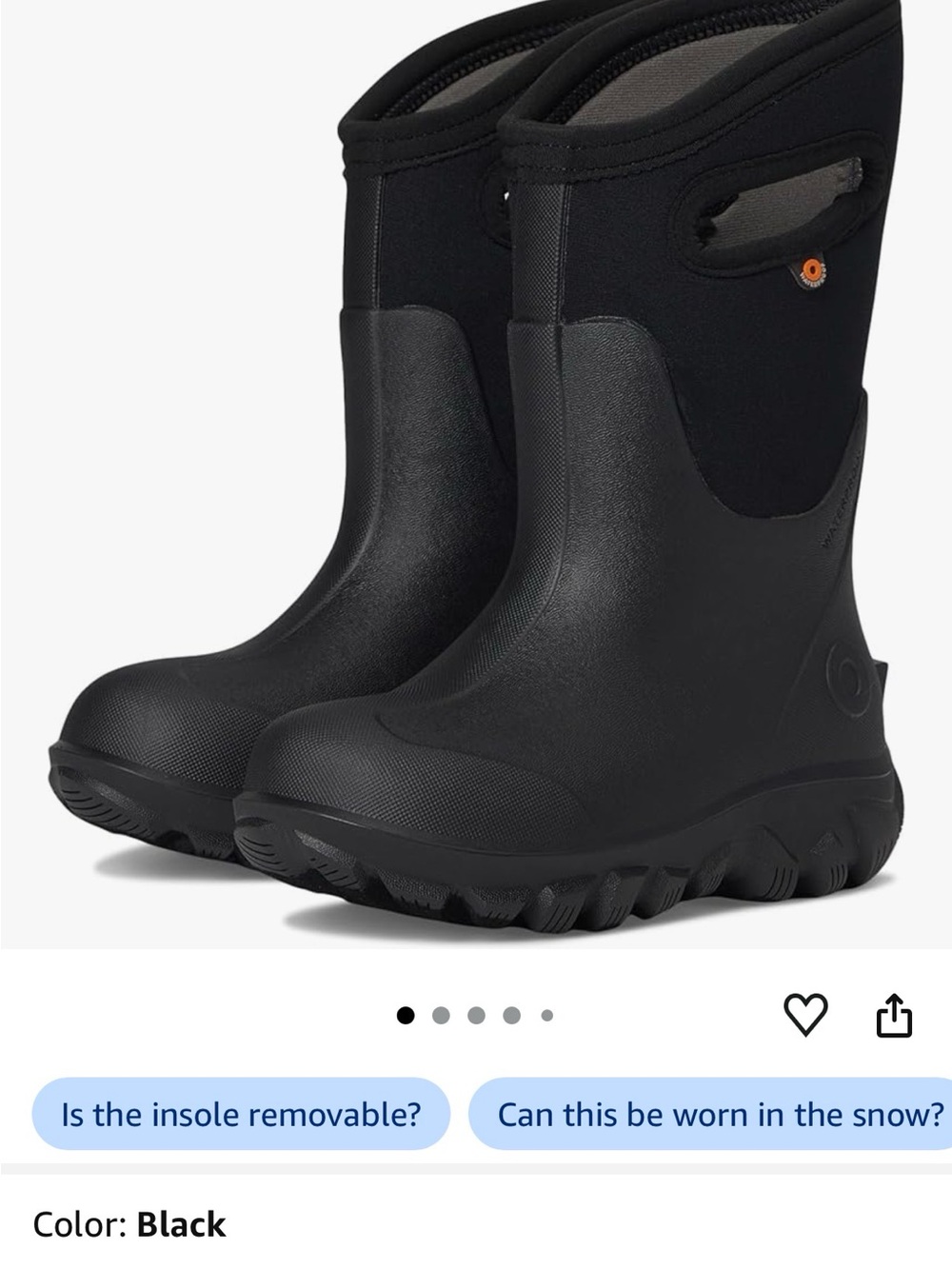 Bogs Kids Black Waterproof Pull-On Winter Boots